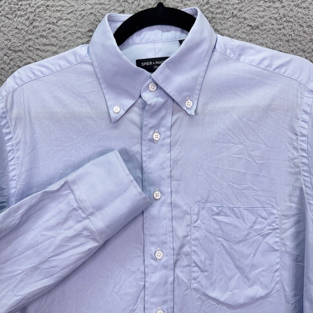 Spier & Mackay Mens Shirt 15/33 Blue Oxford Cotton Slim Fit Button Dress Preppy